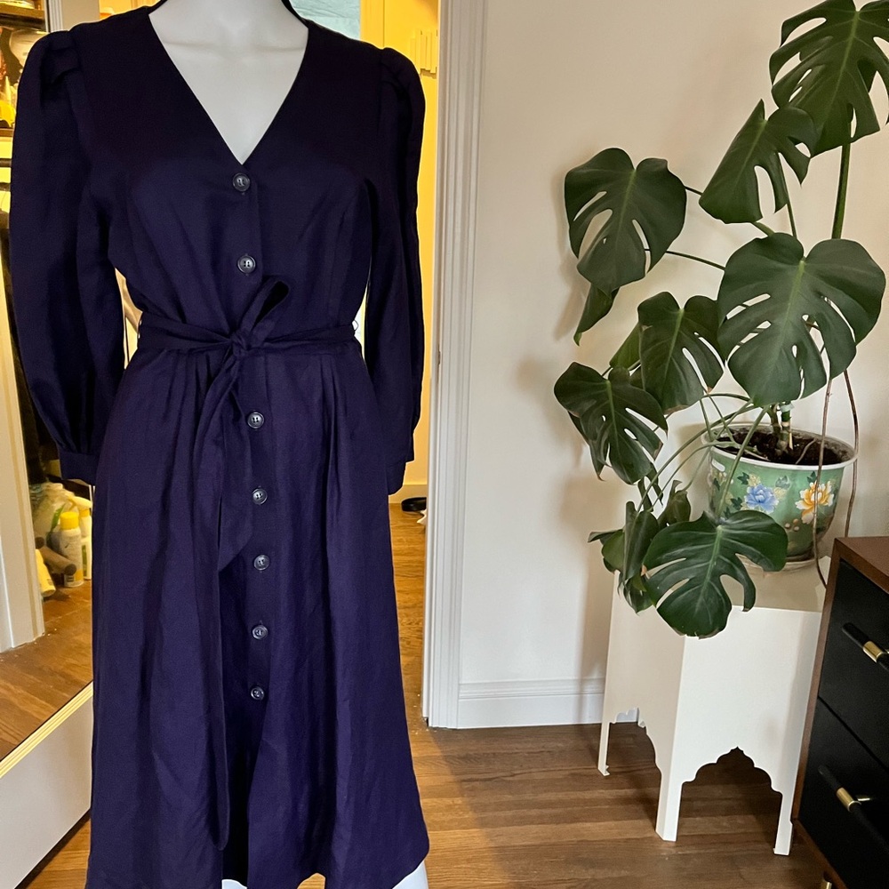 & Other Stories Navy Button-Front Midi Dress | Size 10 | Never Worn - Picture 2 of 8